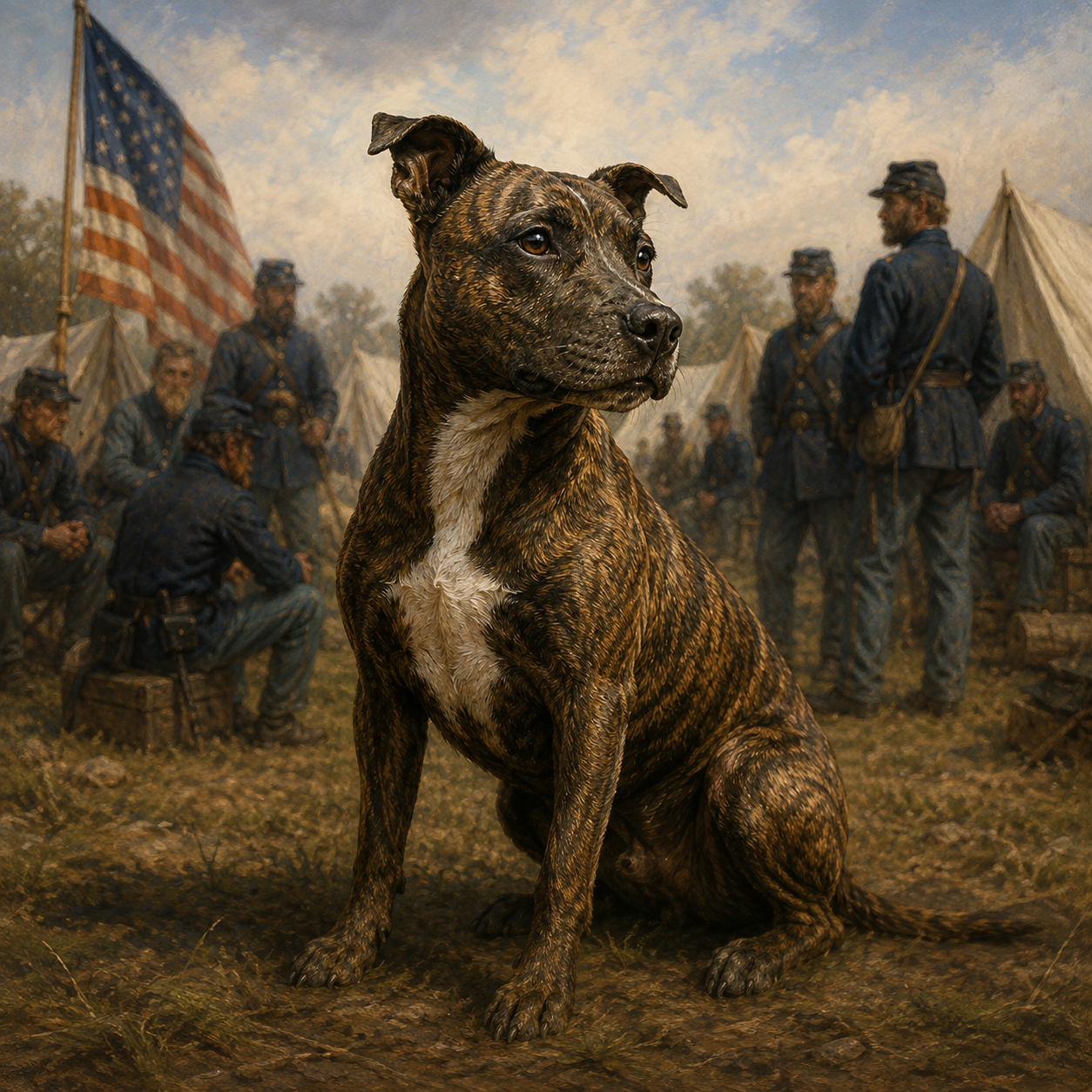 Illustration of Sallie with soldiers of the 11th Pennsylvania Volunteer Infantry