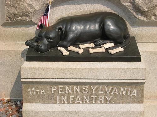 Bronze figure of Sallie at the base of the 11th Pennsylvania Infantry monument at Gettysburg